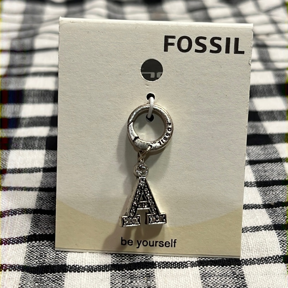 Silver Fossil Charm Letter A